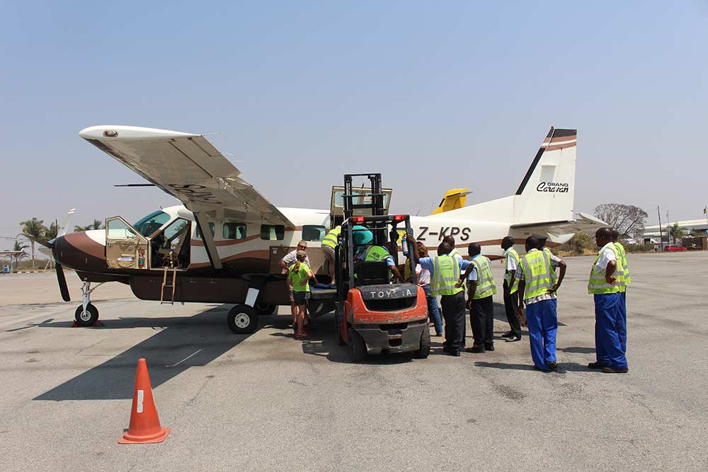 Loading a small aircraft with supplies